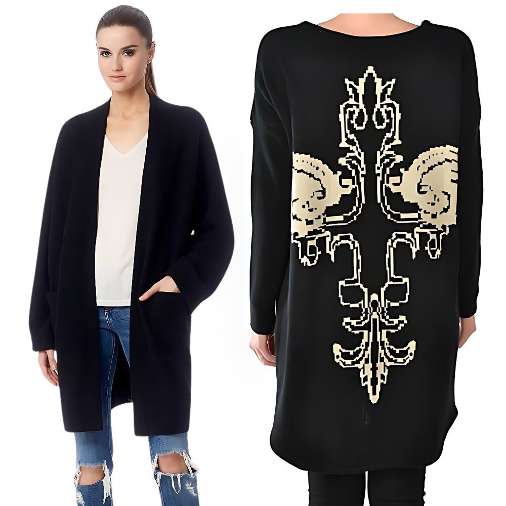 Celtic Cross Goth Black Cardigan Sweater with Back Print S/M or L/XL NEW NWT